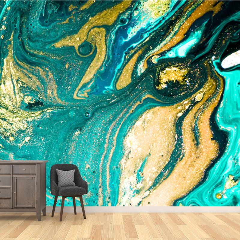 Aqua Mountainous Waves Wall Mural Ocean Tropical Washable Wall Decor for Corridor