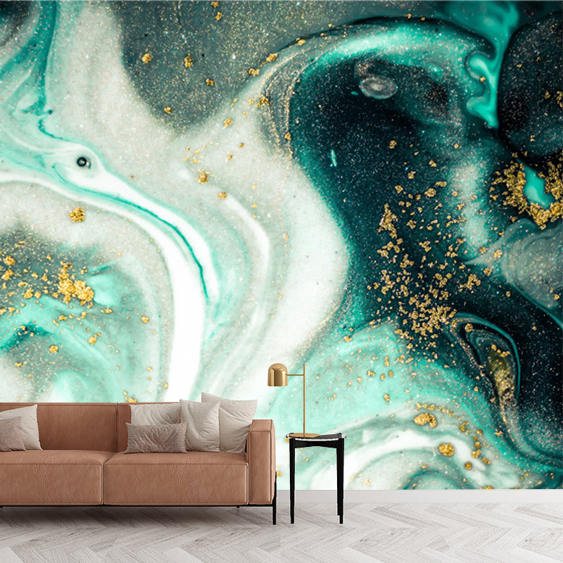 Enchanting Abstract Mural Decal for Home Wave Printed Wall Art in Green, Made to Measure