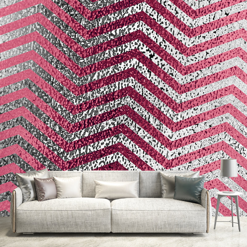Washable Herringbone Foil Wall Mural Custom Modern Style Wall Art for Living Room