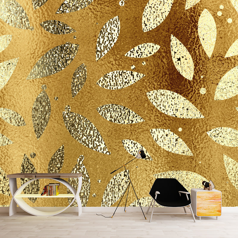 Modern Art Foliage Mural Wallpaper Gold Foil Wall Covering for Accent Wall, Custom Made
