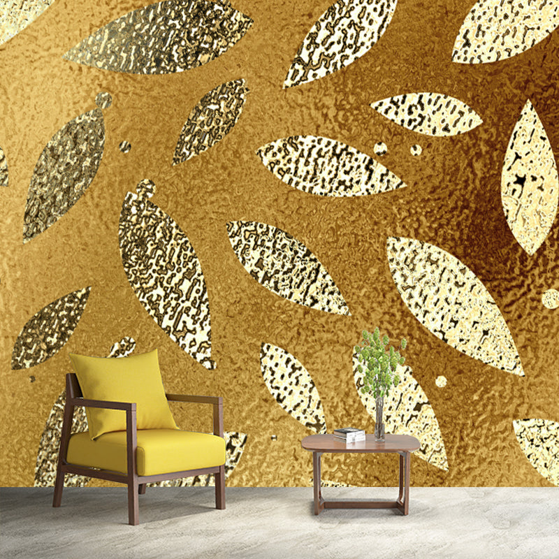 Modern Art Foliage Mural Wallpaper Gold Foil Wall Covering for Accent Wall, Custom Made