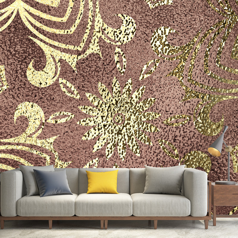 Vintage Foil Paper-Cut Flower Mural Dark Color Waterproofing Wall Decor for Bedroom