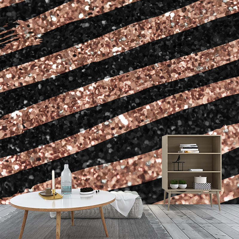 Illustration Foil Stripe Wallpaper Mural for Accent Wall, Dark Color, Made to Measure