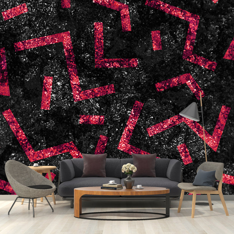 Huge Maze Lines Foil Mural Dark Color Non-Woven Material Wall Covering, Washable, Custom Made