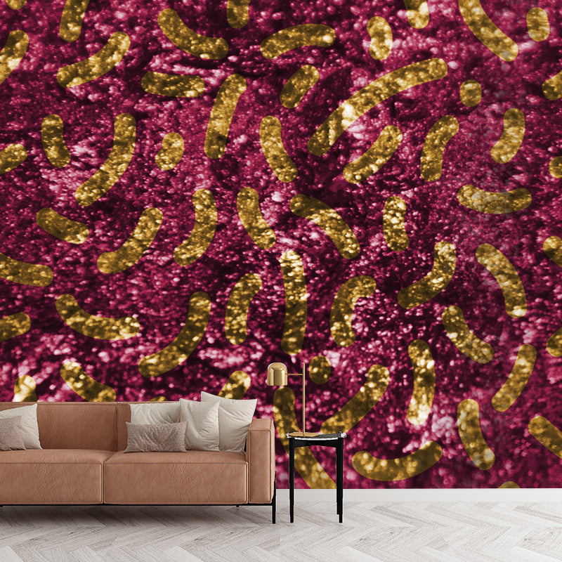 Curves Print Foil Wallpaper Mural Contemporary Glitter Wall Art in Dark Color for Home