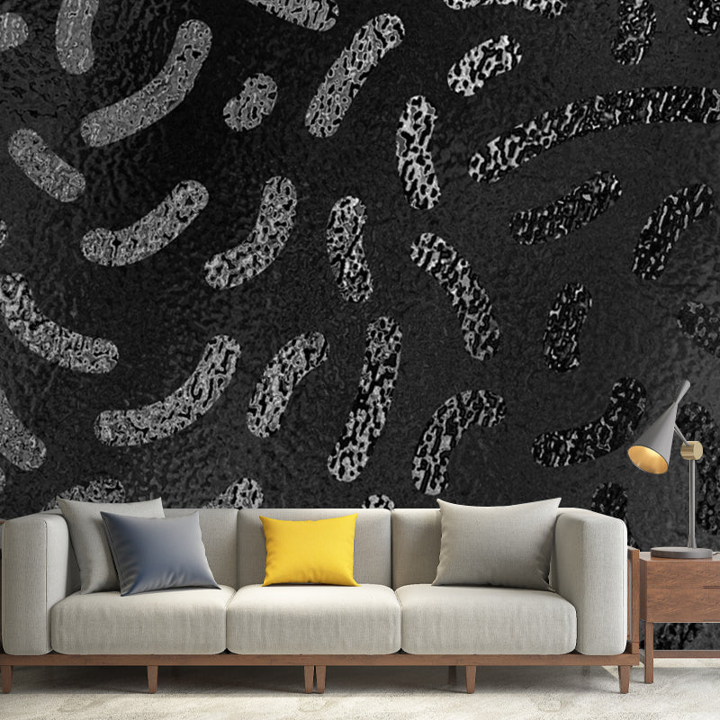 Curves Print Foil Wallpaper Mural Contemporary Glitter Wall Art in Dark Color for Home