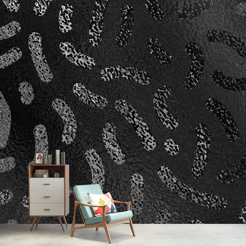 Curves Print Foil Wallpaper Mural Contemporary Glitter Wall Art in Dark Color for Home