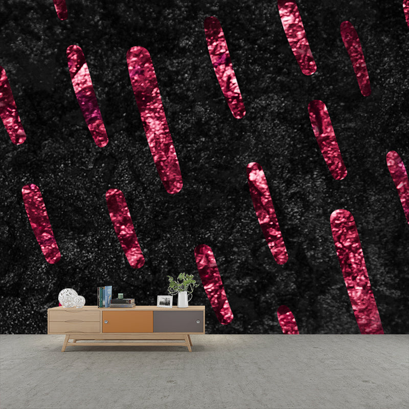 Full-Size Stripes Wall Mural Modern Trendy Foil Wall Art in Dark Color for Living Room