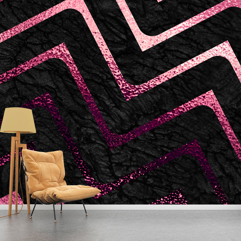 Stylish Chevron Pattern Mural Non-Woven Stain Resistant Dark Color Wall Art for Home