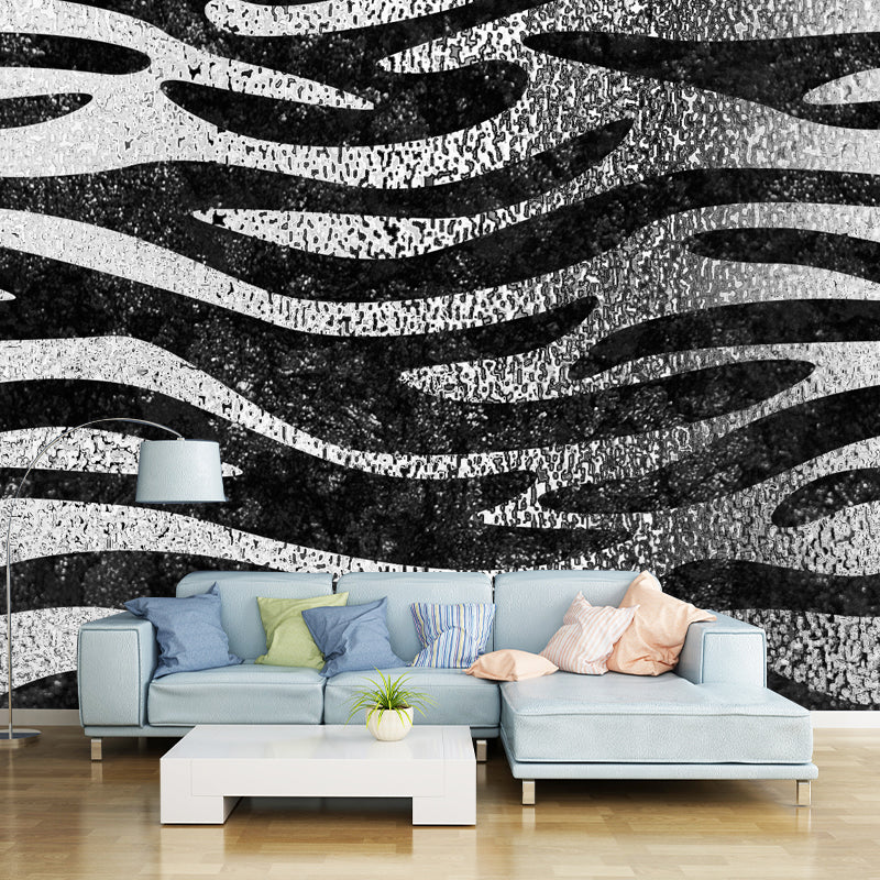 Zebra Print Foil Wall Mural Modern Glittering Wall Covering in Dark Color for Home