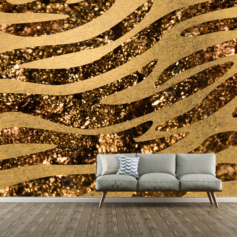 Zebra Print Foil Wall Mural Modern Glittering Wall Covering in Dark Color for Home