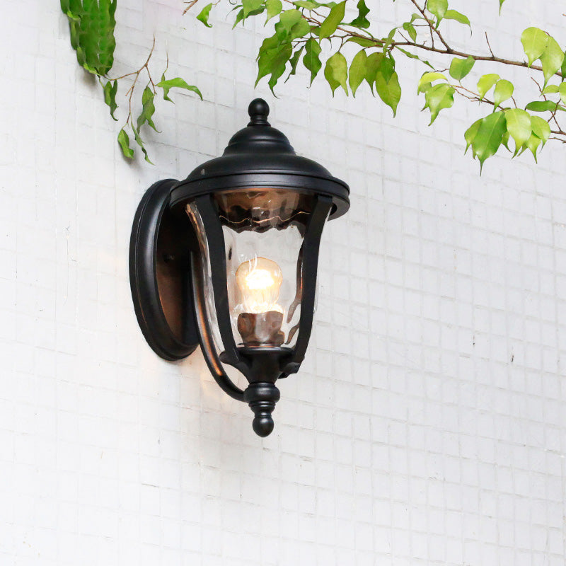 Urn Dimpled Glass Wall Mounted Lamp Industrial Single Bulb Outdoor Sconce Light in Black, 8"/10"/11" W