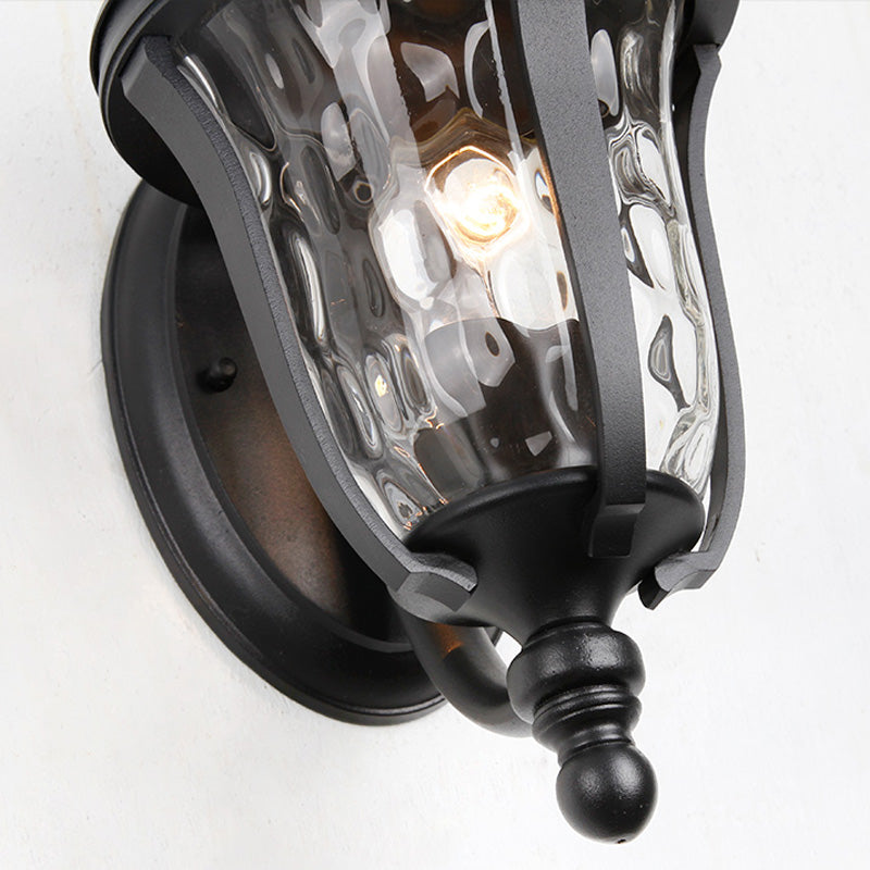 Urne Dimbled Glass Wall Montage Lampe Industrielle Einzelbirne Außenleuchte in Schwarz, 8 "/10"/11 "W.