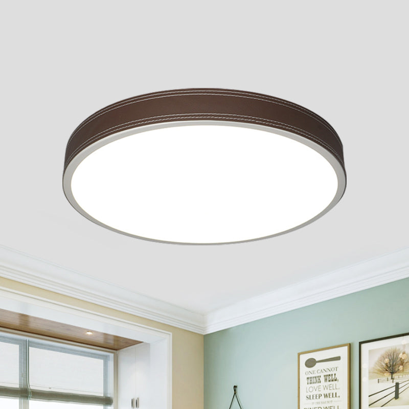 Luz de techo de disco con luz LED nórdica de montaje empotrado de cuero rojo/azul/verde para dormitorio en blanco cálido/blanco, 12 "/16"/19,5 "de diámetro