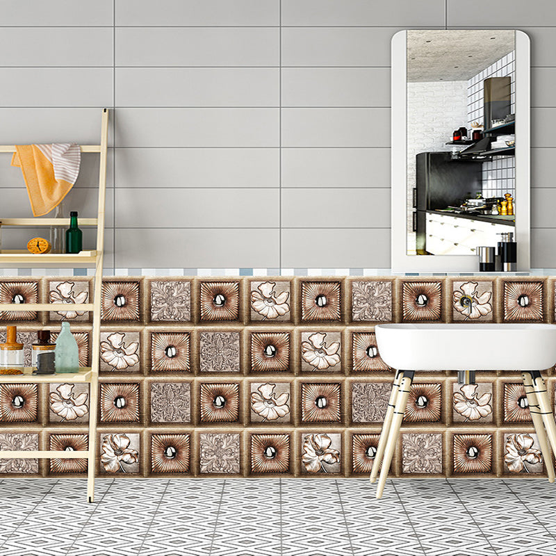 Rustic Wood Floral Wallpaper Panel Set 10 Pcs Brown Peel and Stick Wall Covering for Kitchen