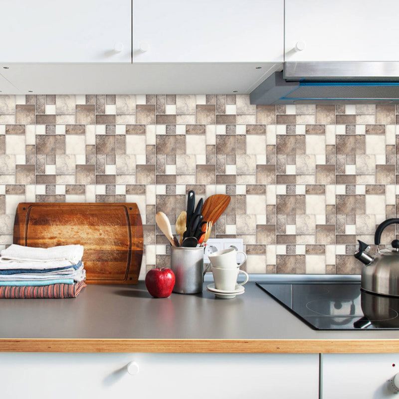 10 Pcs Brick Adhesive Wallpaper Panels Rural Neat Mosaic Tiles Wall Covering in Brown, 9.7-sq ft