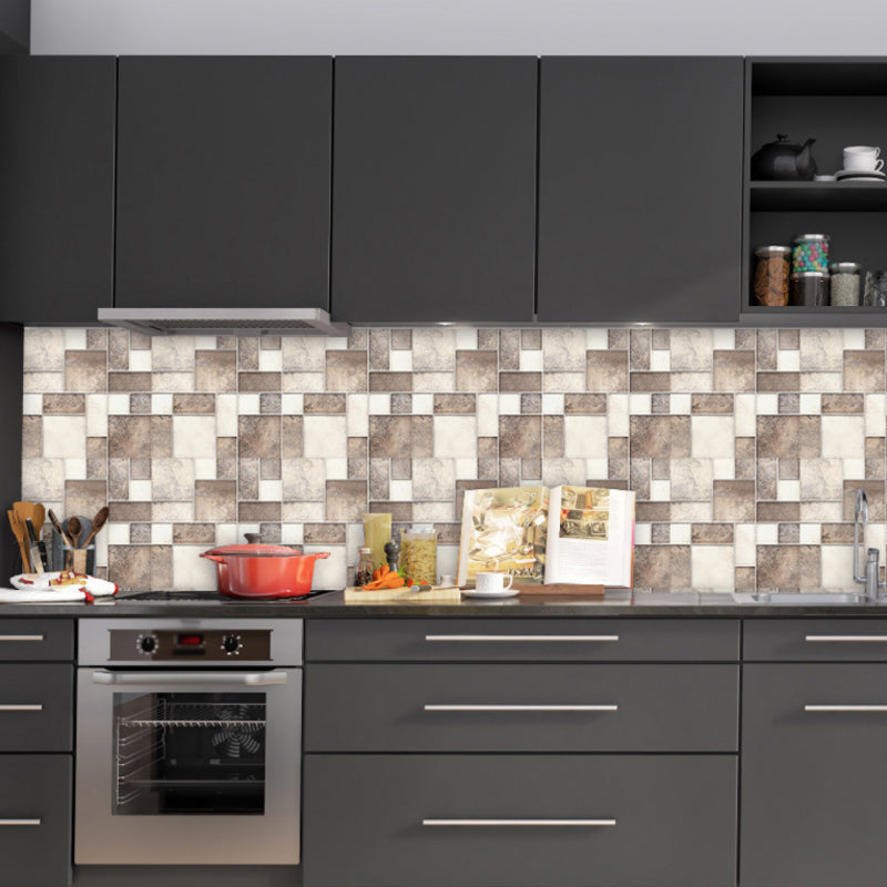 10 Pcs Brick Adhesive Wallpaper Panels Rural Neat Mosaic Tiles Wall Covering in Brown, 9.7-sq ft