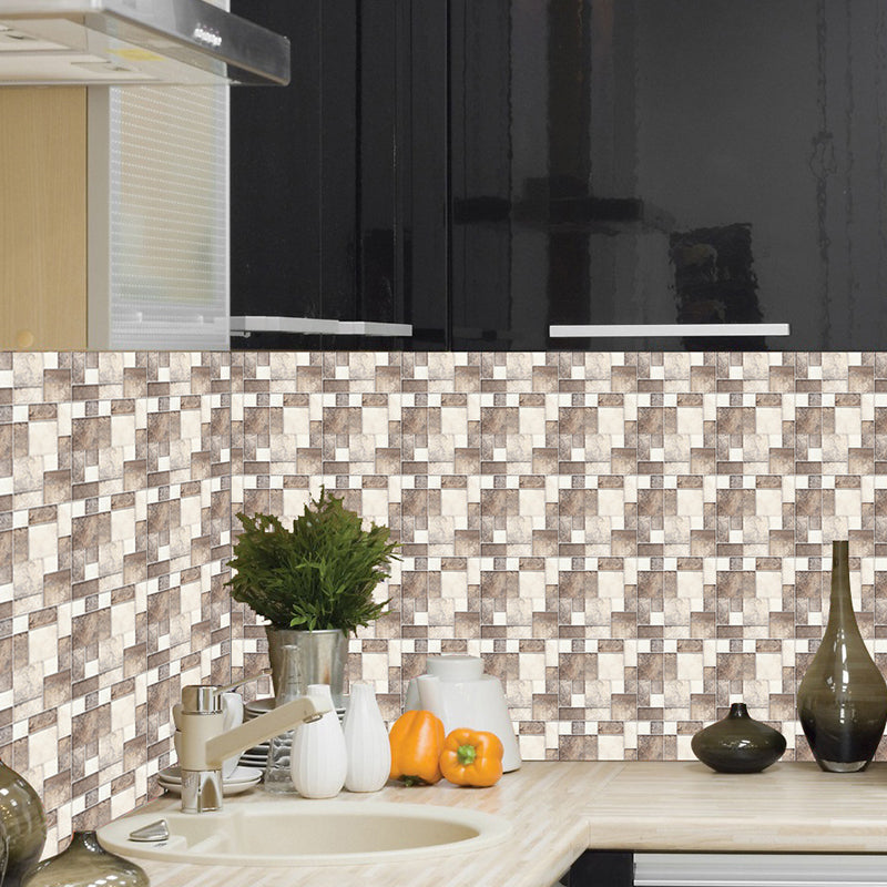 10 Pcs Brick Adhesive Wallpaper Panels Rural Neat Mosaic Tiles Wall Covering in Brown, 9.7-sq ft
