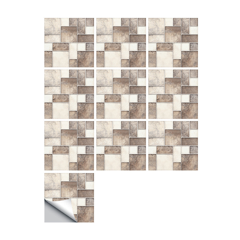 10 Pcs Brick Adhesive Wallpaper Panels Rural Neat Mosaic Tiles Wall Covering in Brown, 9.7-sq ft