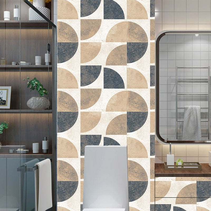 Modern Adhesive Wallpaper Panel Set Brown Quarter Round Marble Wall Decor, 8.6-sq ft (20 Pcs)