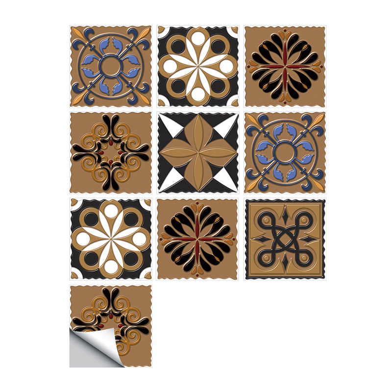 Nostalgic Flower Wallpaper Panel Set 10 Pieces Dark Brown Self Sticking Wall Decor for Home