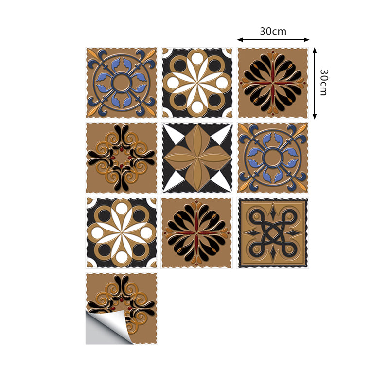 Nostalgic Flower Wallpaper Panel Set 10 Pieces Dark Brown Self Sticking Wall Decor for Home