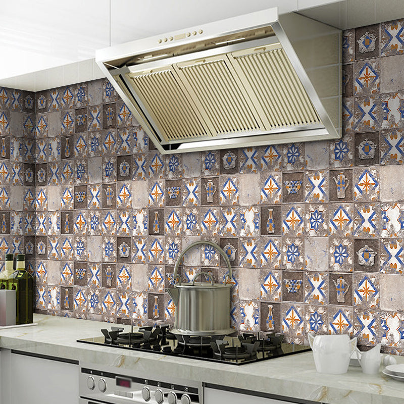 Antique Cookware Print Peel Wallpapers Distressed Grey Geometric Wall Art, 12 Pieces