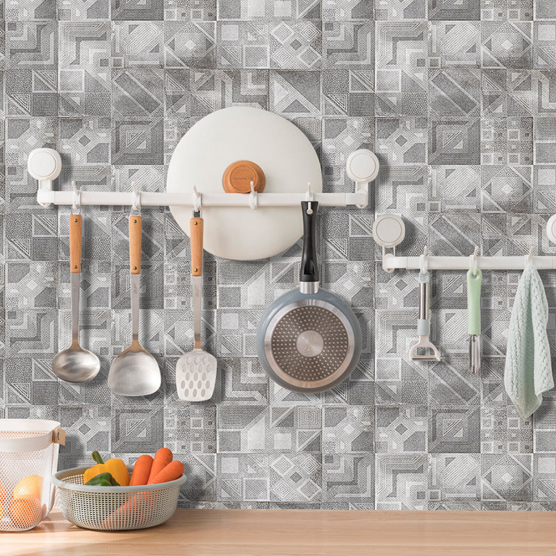 Retro Geometric Pattern Wallpaper Panels PVC Temporary Grey Wall Covering for Home, 12 Pcs
