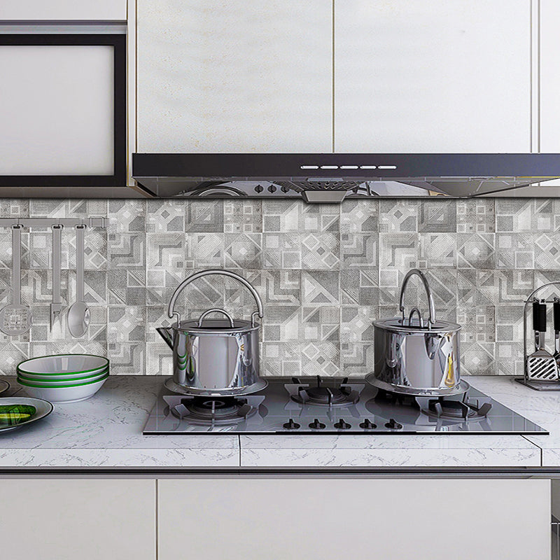 Retro Geometric Pattern Wallpaper Panels PVC Temporary Grey Wall Covering for Home, 12 Pcs