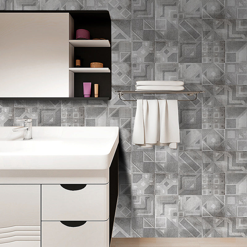 Retro Geometric Pattern Wallpaper Panels PVC Temporary Grey Wall Covering for Home, 12 Pcs