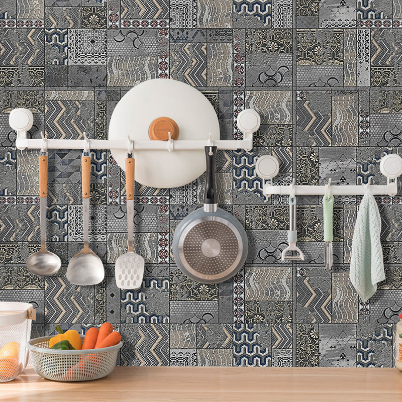 PVC Grey Wallpapers Nostalgic Zigzag Pattern Peel and Stick Wall Decor, 12 Pieces