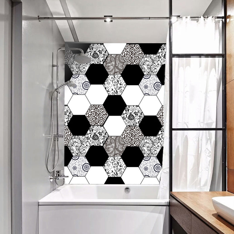 Black Scroll Flowers Wallpaper Panels Peel and Stick Country Kitchen Wall Decor, 10 Pcs