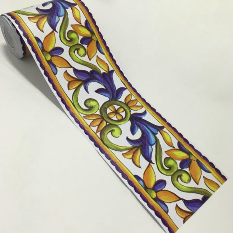 Vintage Scroll Flower Wallpaper Borders Yellow Peel and Paste Wall Art for Home, 2 Pieces