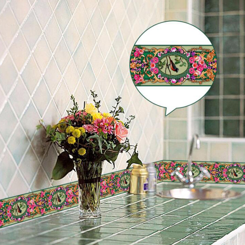 Bird and Peony Print Wallpapers Countryside Stick On Kitchen Wall Covering, 21.5-sq ft (2 Pcs)