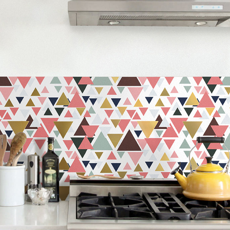 Removable Triangle Wallpaper Panel Set Modern Artistic Geometric Wall Decor in Multi-Color, 8' L x 8" W