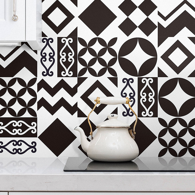 Black Modern Peel Wallpaper Panels 8' L x 8" W Geometry Pattern Wall Art for Kitchen