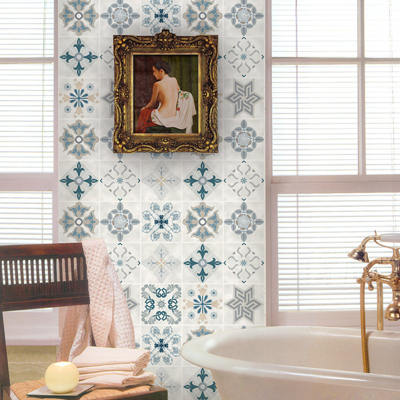 Boho Flower Pattern Wallpaper Panels PVC Easy Peel off Blue Wall Covering for Kitchen