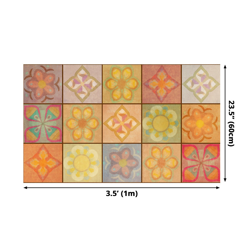 Brown Floweret Wallpaper Panels Tile Effect Boho Adhesive Wall Decor for Kitchen