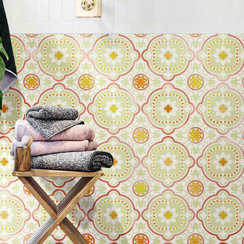 Quatrefoil Moroccan Tiles Wallpapers Boho Smooth Surface Wall Art in Yellow, Stick On