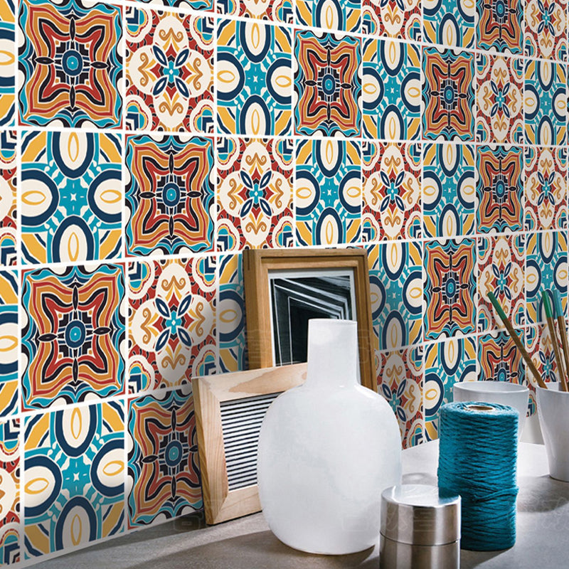 Blue Flower-Like Wallpaper Panels Peel and Paste Boho Dining Room Wall Decoration