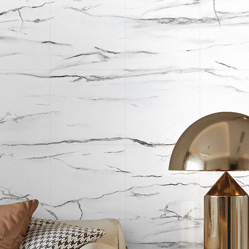 White Marble Wallpaper Panels Self-Adhesive Modern Kitchen Wall Covering, 8' x 8"