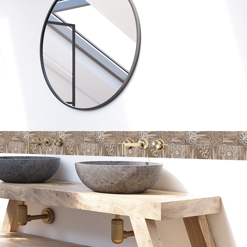 Brown Wood Look Wallpaper Panels 54 Pcs Floral Retro Peel off Wall Decor for Bathroom