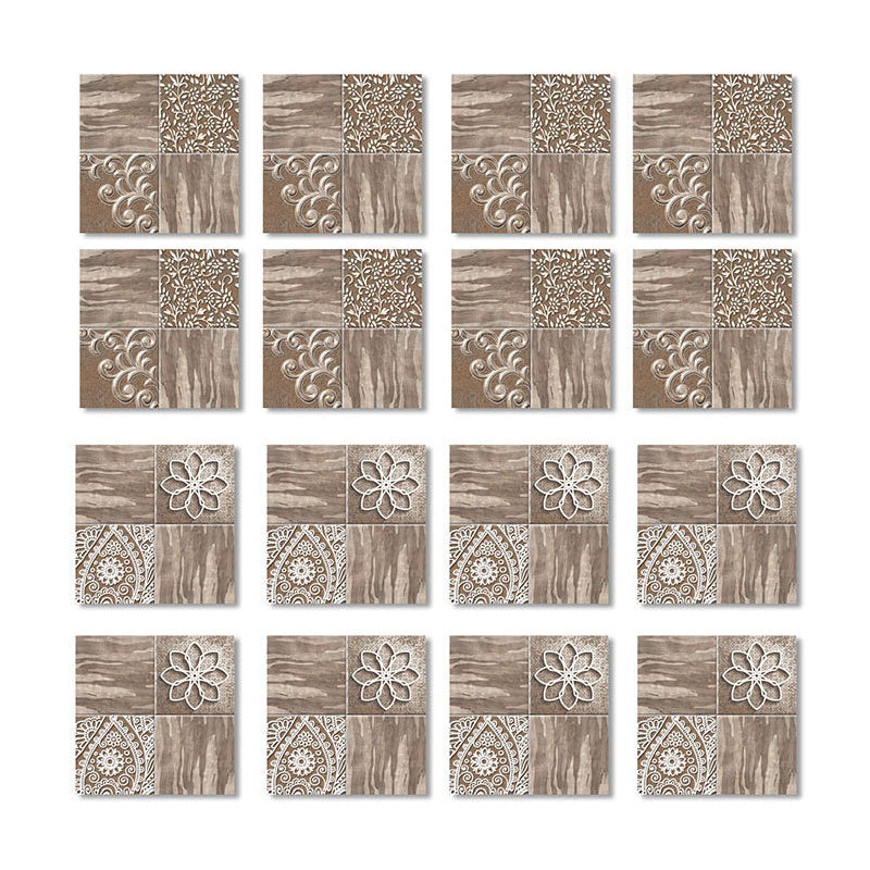 Brown Wood Look Wallpaper Panels 54 Pcs Floral Retro Peel off Wall Decor for Bathroom