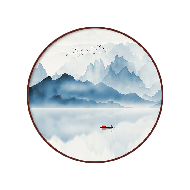 Blue River Scenery Mural Lamp Chinese Acrylic Round LED Flush Mount Wall Sconce in Warm/White Light