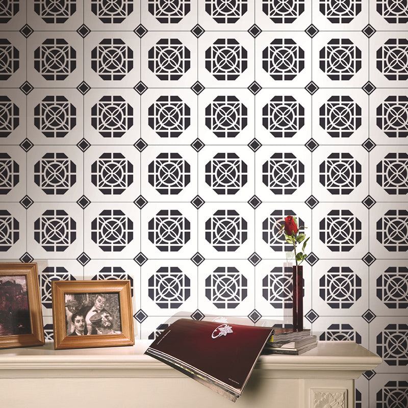 Black Geometric Wallpaper Panel Set Pick Up Sticks Contemporary Bathroom Wall Art