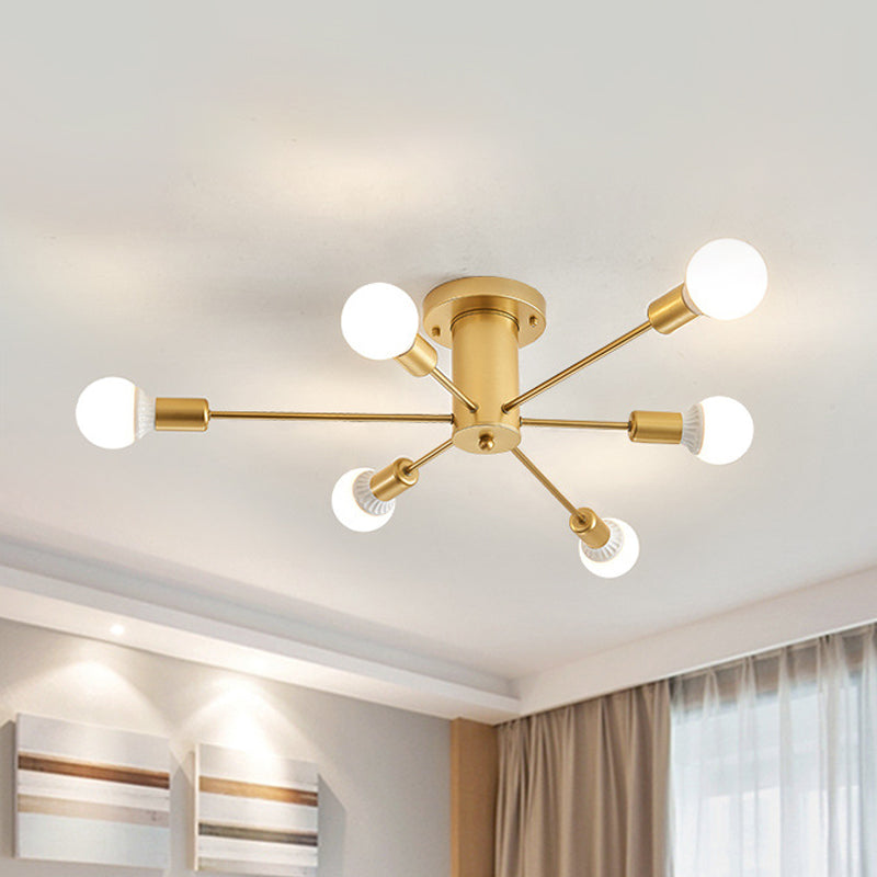 Gouden Starburst plafondgemonteerde kroonluchter eigentijds metaal 6/8/10 hoofden slaapkamer inbouwlamp