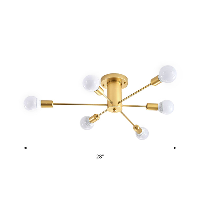 Gouden Starburst plafondgemonteerde kroonluchter eigentijds metaal 6/8/10 hoofden slaapkamer inbouwlamp