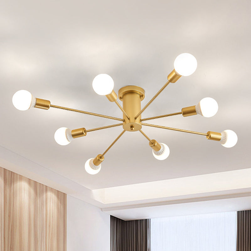 Gouden Starburst plafondgemonteerde kroonluchter eigentijds metaal 6/8/10 hoofden slaapkamer inbouwlamp