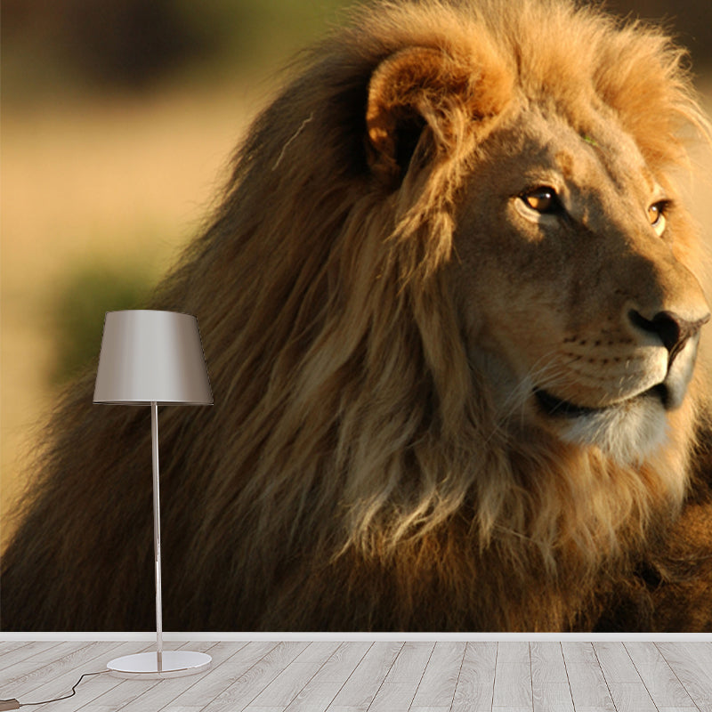 Modern Style Lion Wall Mural Brown Living Room Wall Art, Customized Size Available