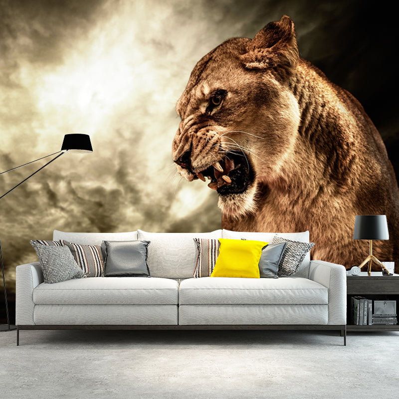 Photography Angry Lion Wall Mural Full-Size Wall Art for Living Room, Made to Measure